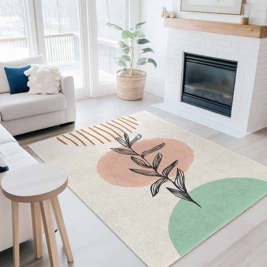 Stylish Floor Mat | Colorful Leaf Pattern Rectangular Living Room Rug | Easy Clean Decorative Area Carpet | Modern Home Decor