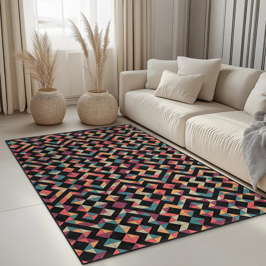 Geometric Pattern Rectangular Rug, Colorful Modern Area Rug, Stylish Floor Mat for Living Room, Bedroom, Home Decor