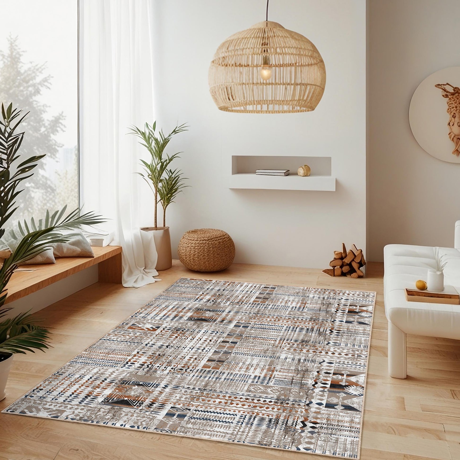 Stylish Geometric Rectangle Area Rug, Modern Patterned Rug for Living Room, Soft Indoor Carpet, Decorative Home Accent