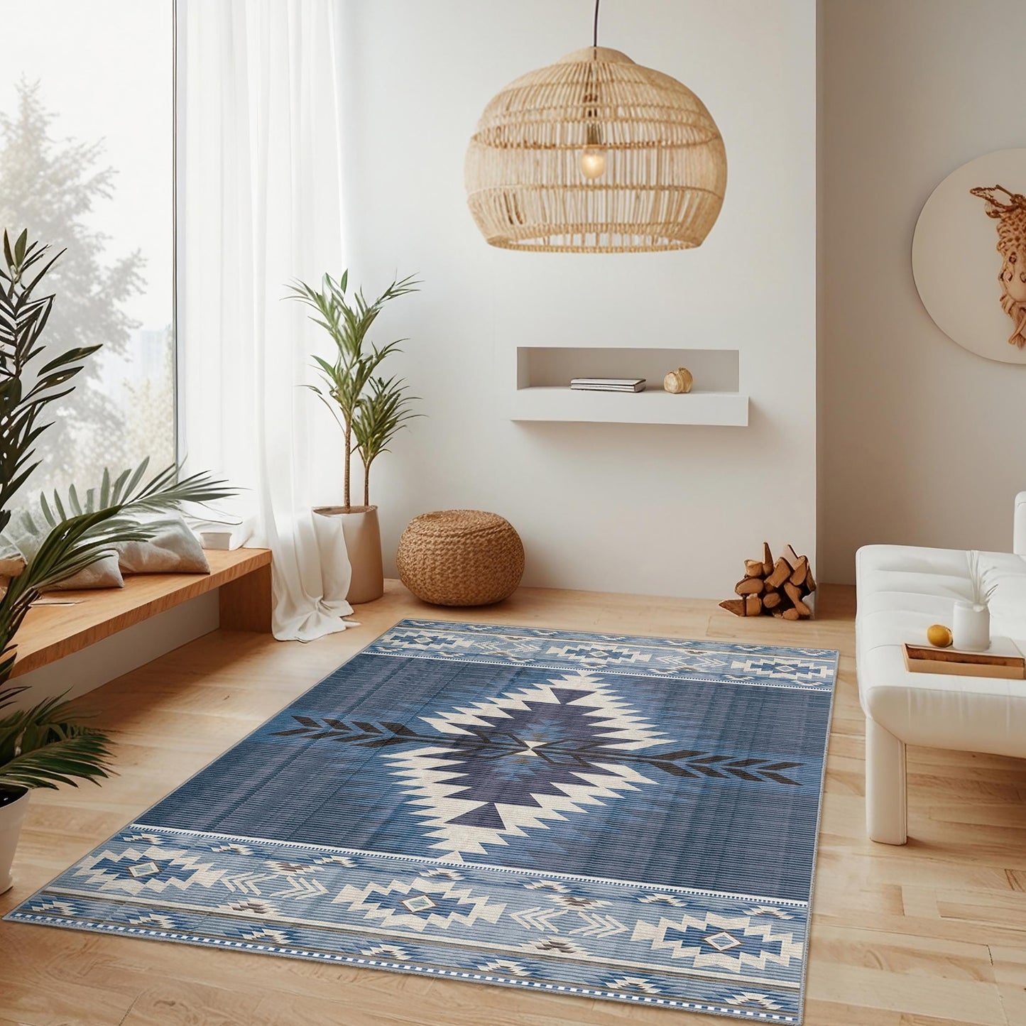 Geometric Patterns Rectangular Rug | Modern Boho Chic Carpet | Stylish Home Decor | Soft and Washable Area Rug