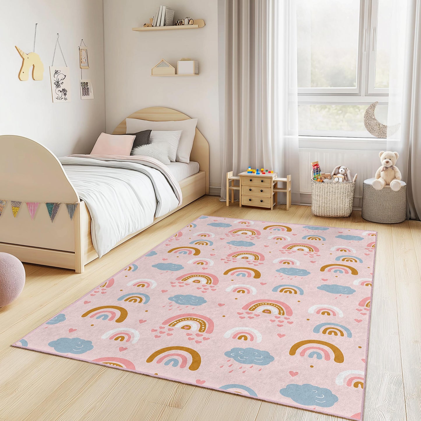 Regenbogen-Teppich für Kinder, bunter rechteckiger Spielteppich, weicher Kinderzimmerteppich, Kinderzimmerdeko, Spielzimmer-Basics
