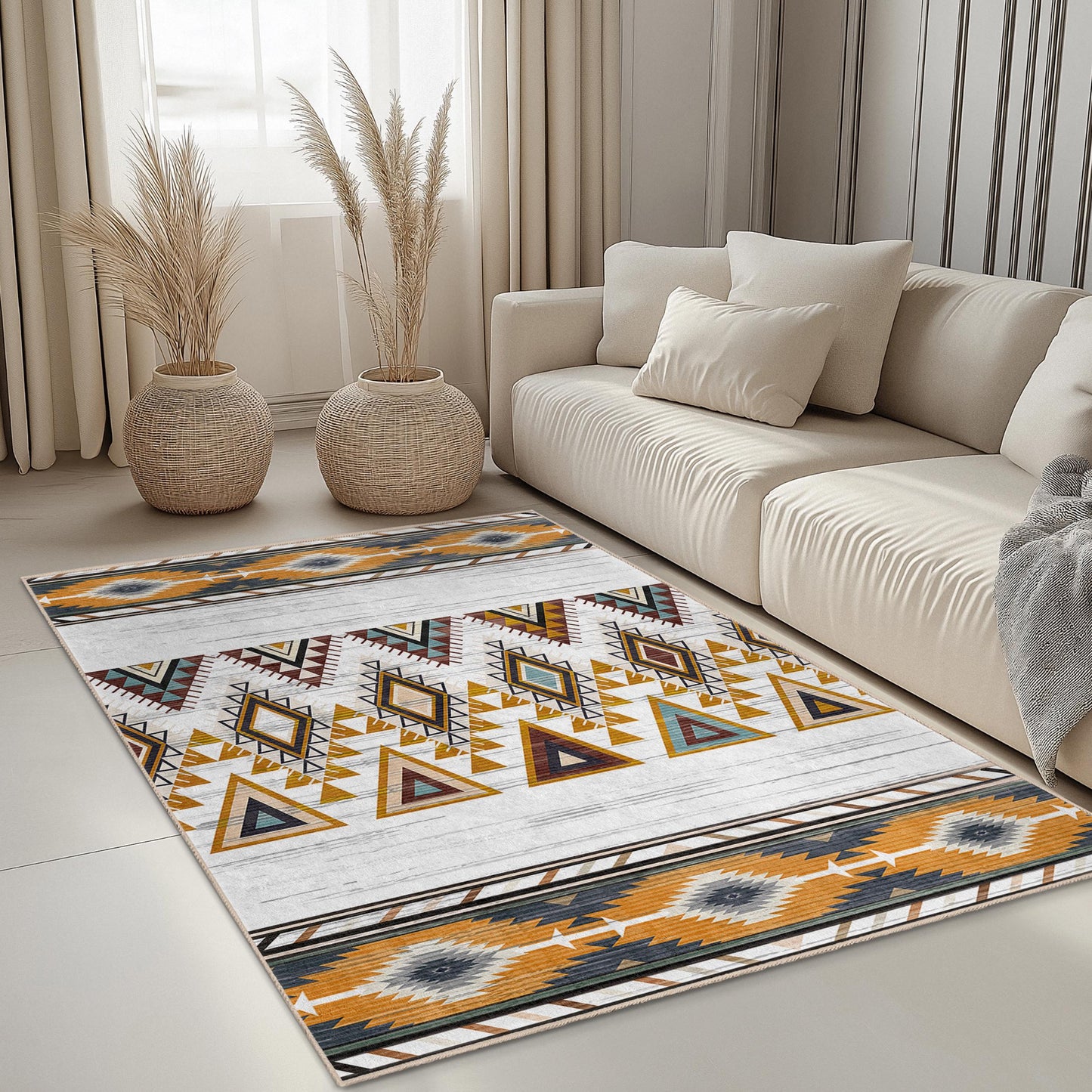 Moderner Boho-Teppich | Rechteckiger Teppich mit geometrischem Muster | Stilvolle Wohnzimmerdekoration | Einzigartiger Wohnteppich