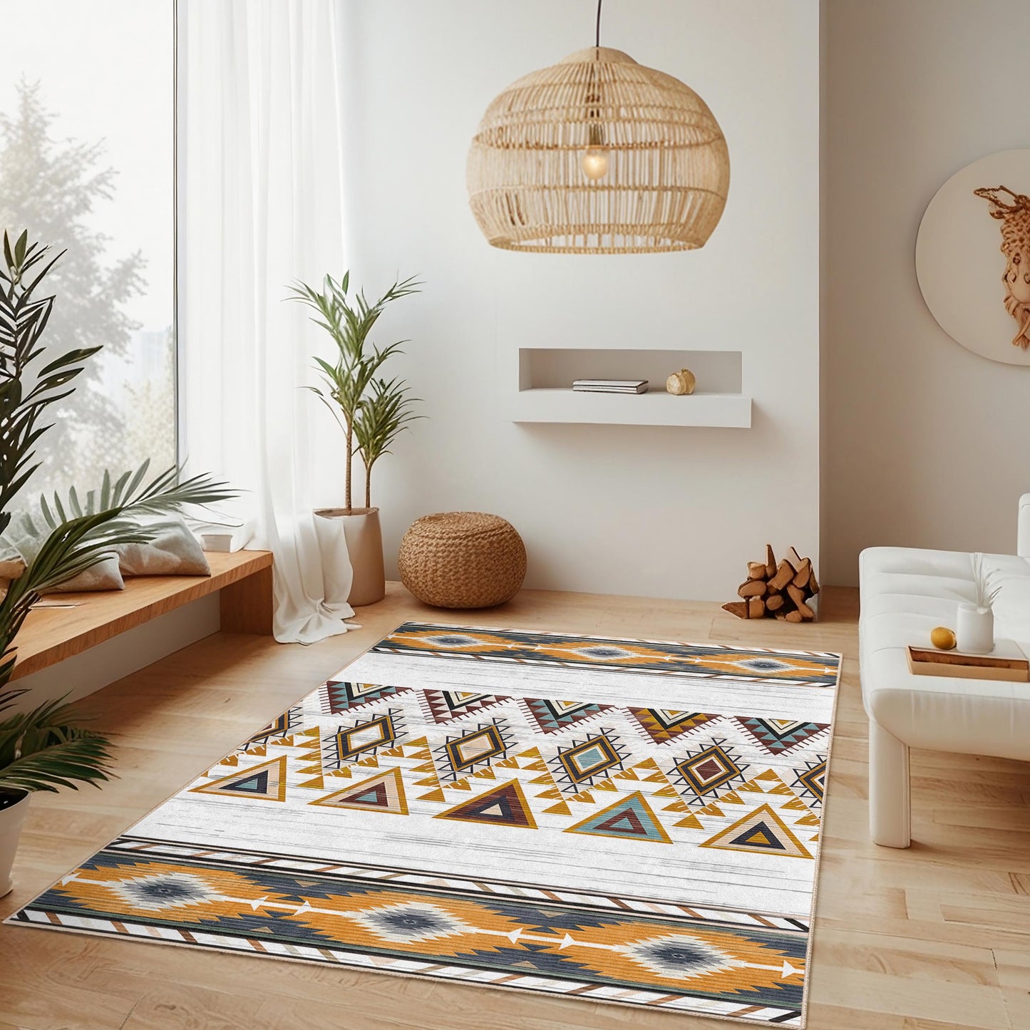 Moderner Boho-Teppich | Rechteckiger Teppich mit geometrischem Muster | Stilvolle Wohnzimmerdekoration | Einzigartiger Wohnteppich