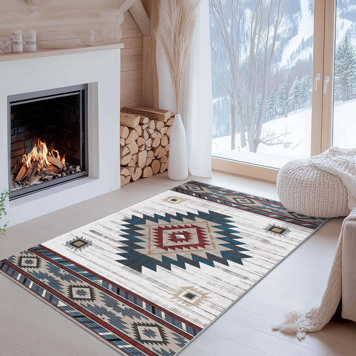 Rechteckiger Teppich mit geometrischem Muster | Teppich im Südwest-Stil | Moderne Wohnzimmerdekoration | Wohnaccessoire im Bohème-Stil