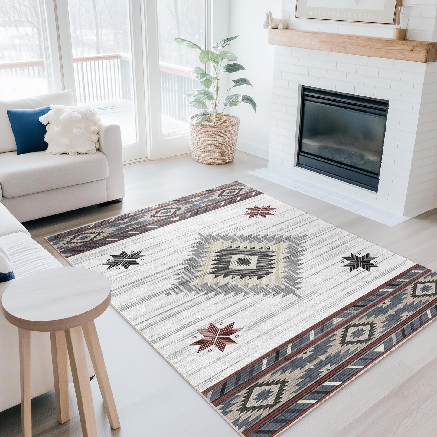 Rechteckiger Teppich mit geometrischem Muster | Teppich im Südwest-Stil | Boho-Chic-Wohnzimmerdeko | Moderne Fußmatte