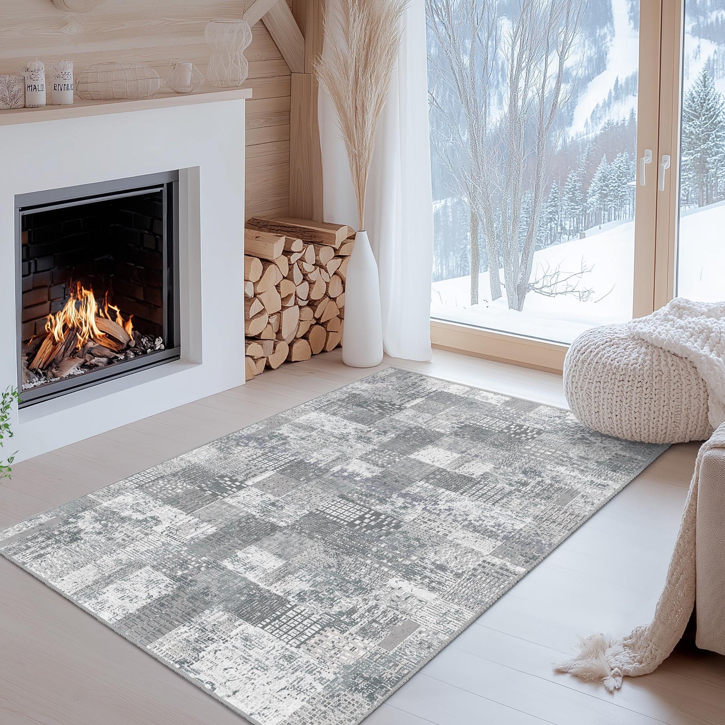 Teppich mit abstraktem geometrischem Muster | Moderner rechteckiger Teppich | Weiche Baumwolle | Stilvolle Wohnzimmer-Fußmatte