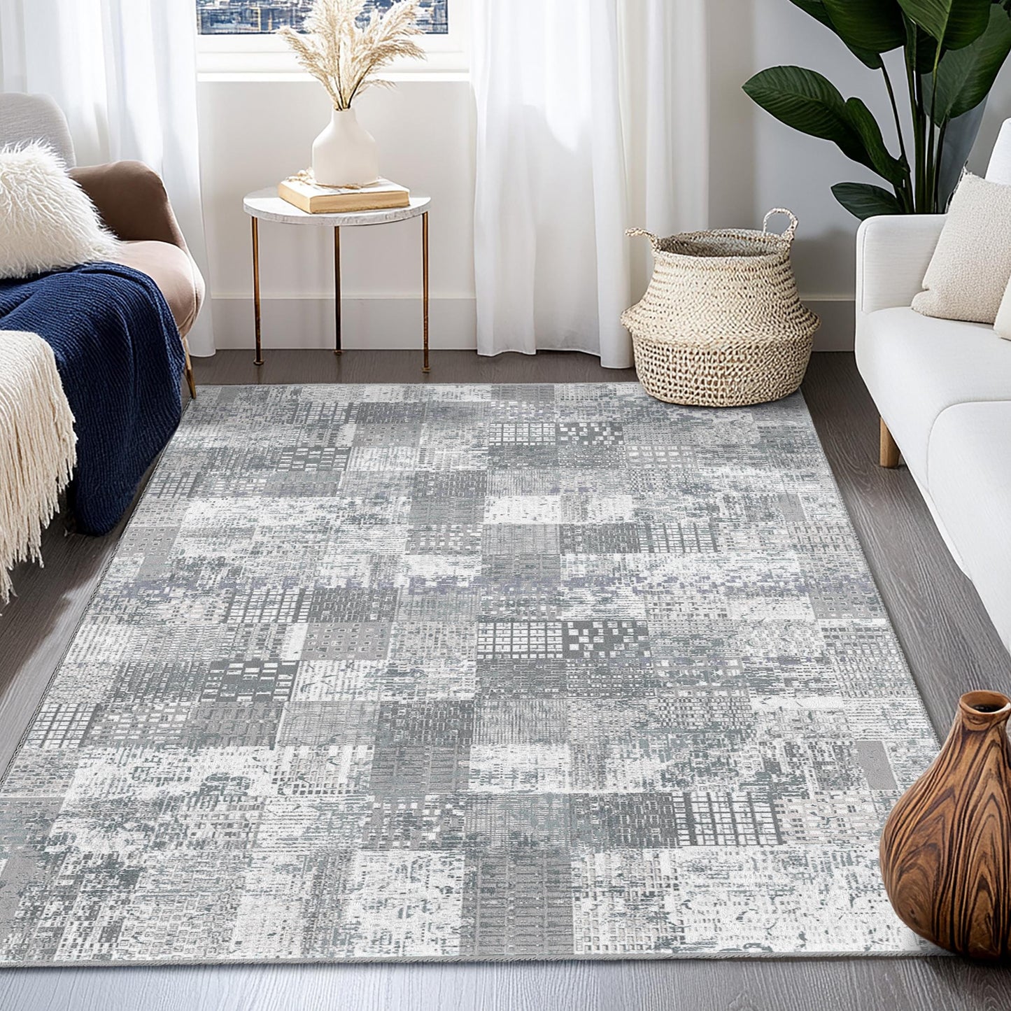 Teppich mit abstraktem geometrischem Muster | Moderner rechteckiger Teppich | Weiche Baumwolle | Stilvolle Wohnzimmer-Fußmatte