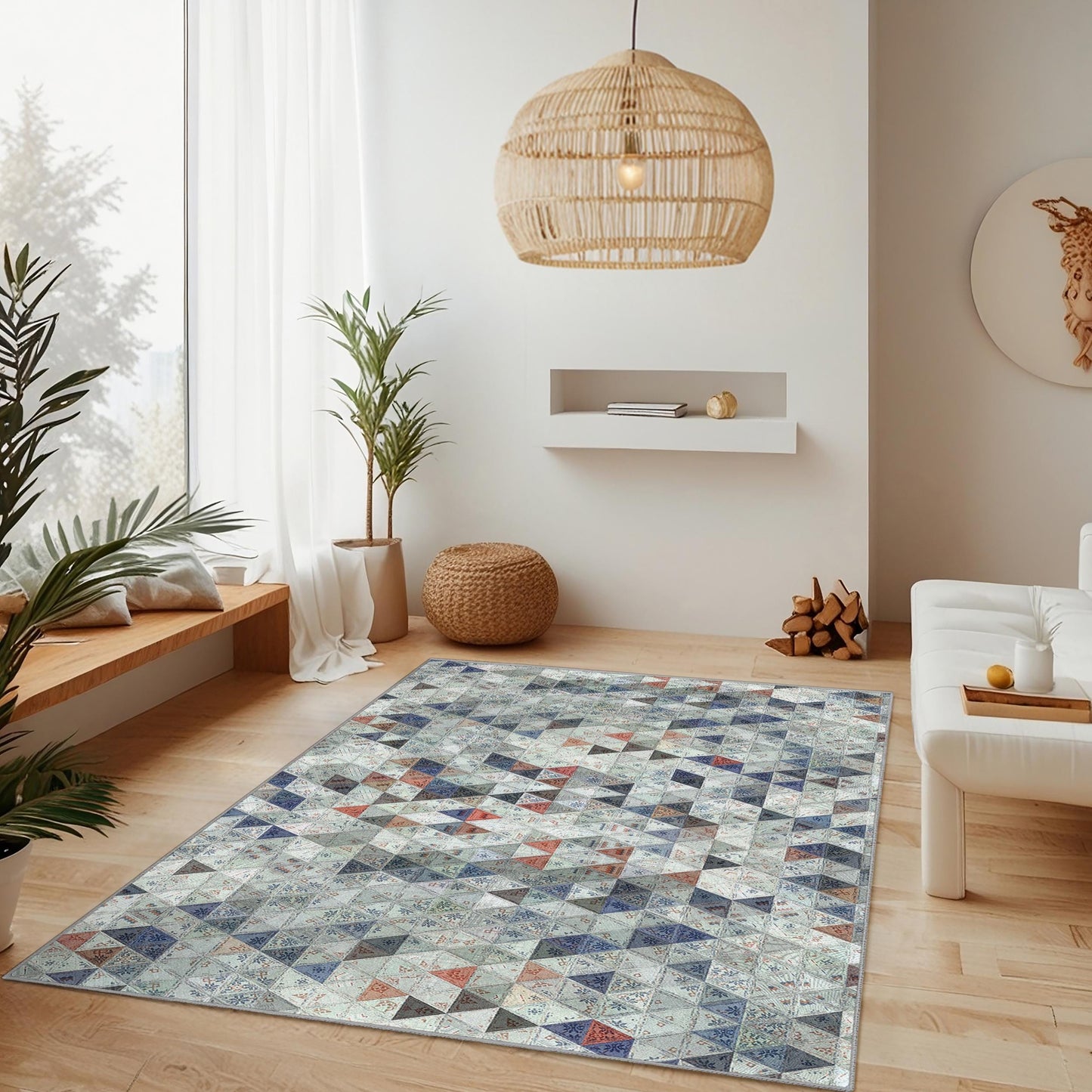 Rechteckiger Teppich mit geometrischem Dreiecksmuster | Moderne Wohndekoration | Stilvoller Wohnzimmerteppich | Einzigartiges geometrisches Design