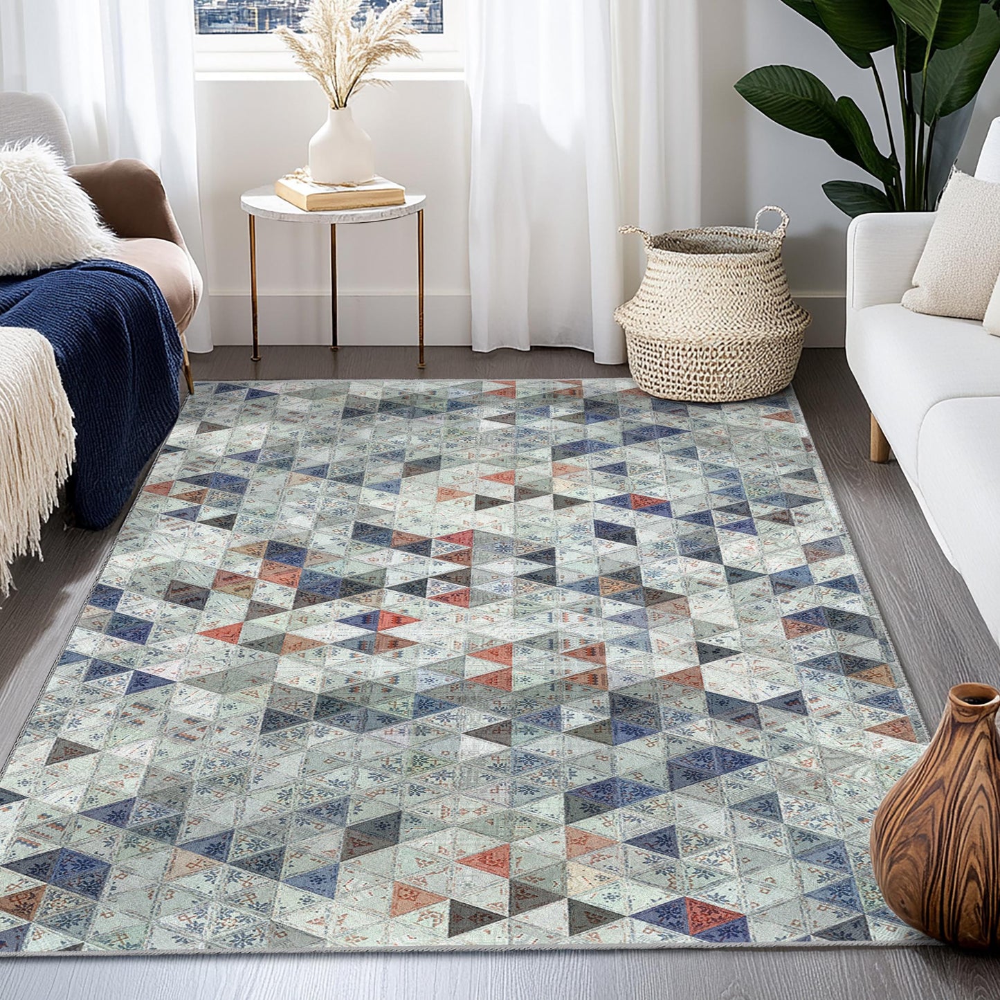 Geometric Triangle Pattern Rectangular Area Rug | Modern Home Decor | Stylish Living Room Carpet | Unique Geometric Design