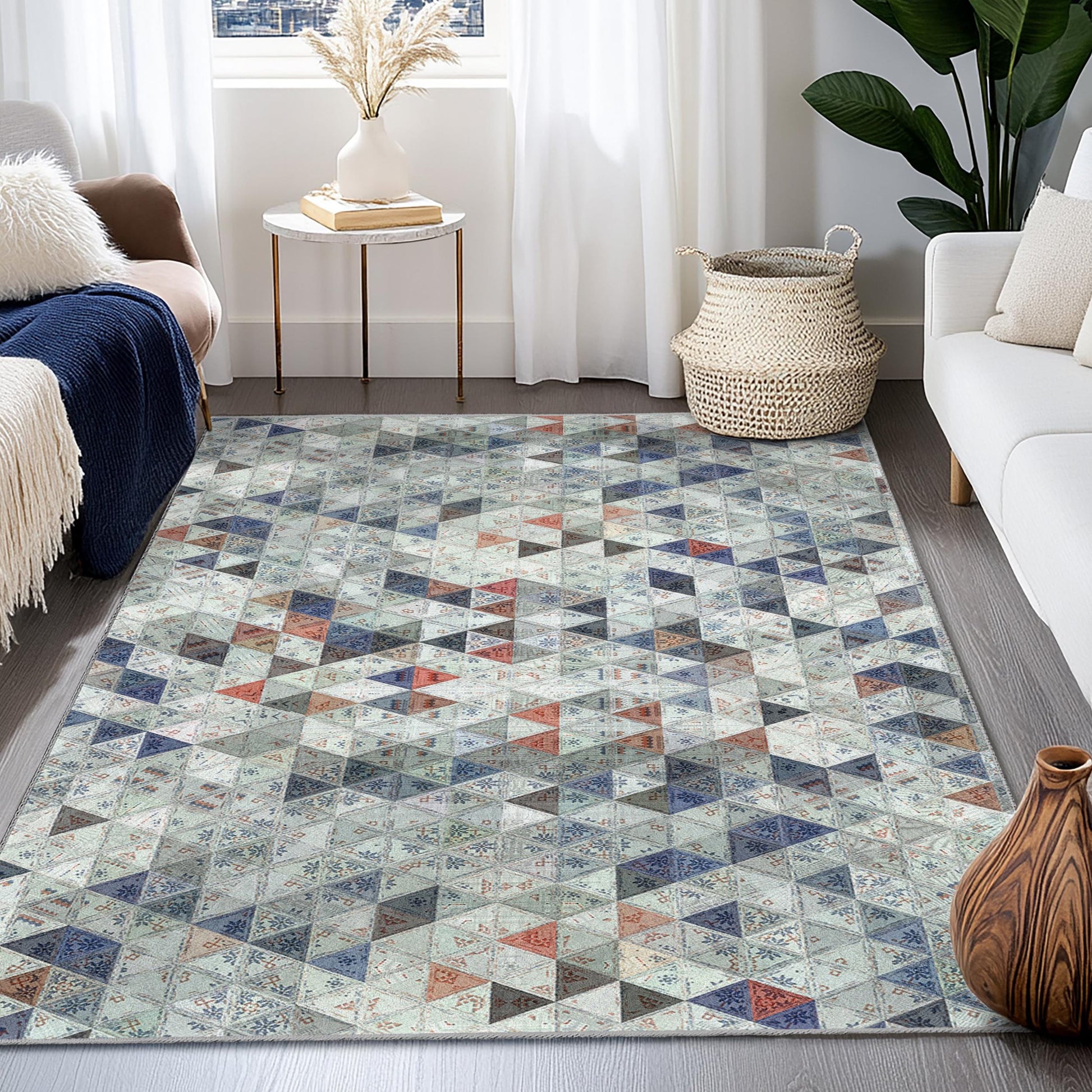 Geometric Triangle Pattern Rectangular Area Rug | Modern Home Decor | Stylish Living Room Carpet | Unique Geometric Design
