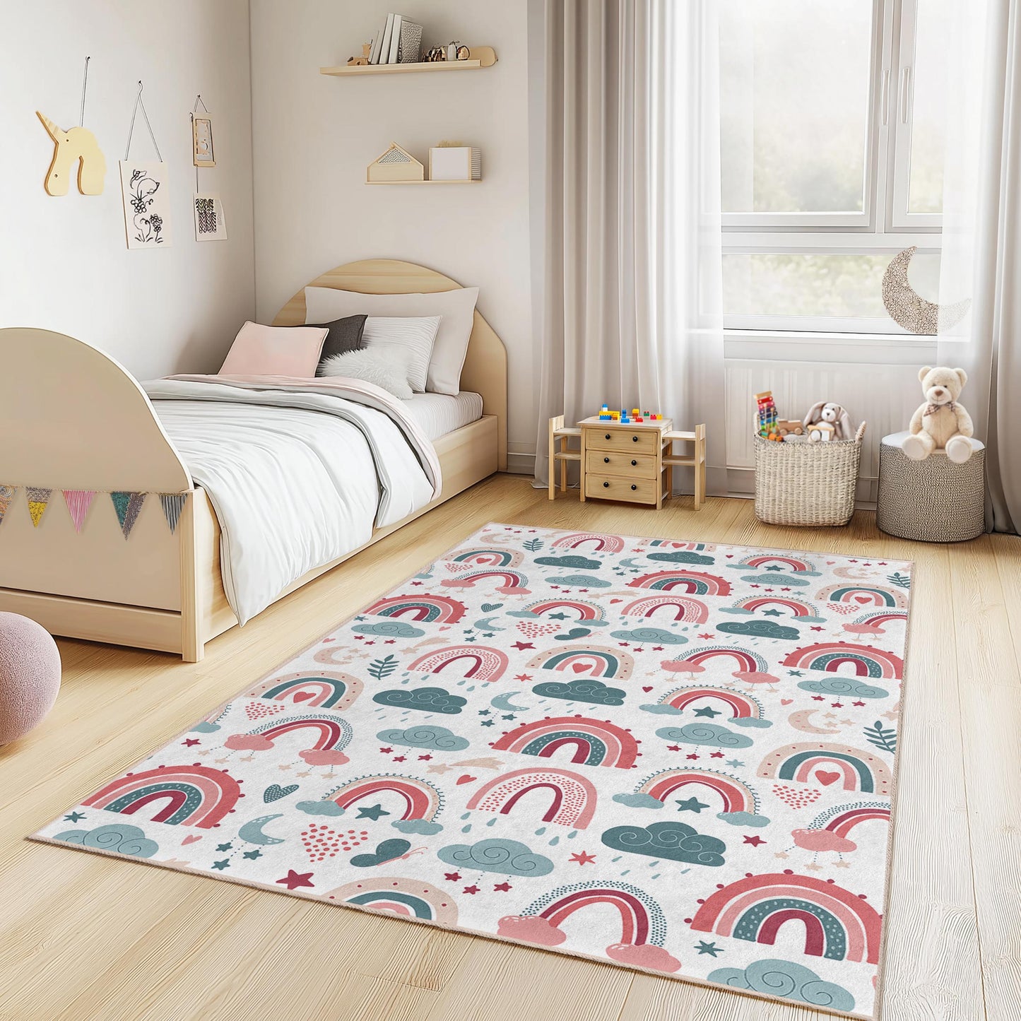 Unicorn Kids Rug: Pink Fantasy Nursery Playroom Decor