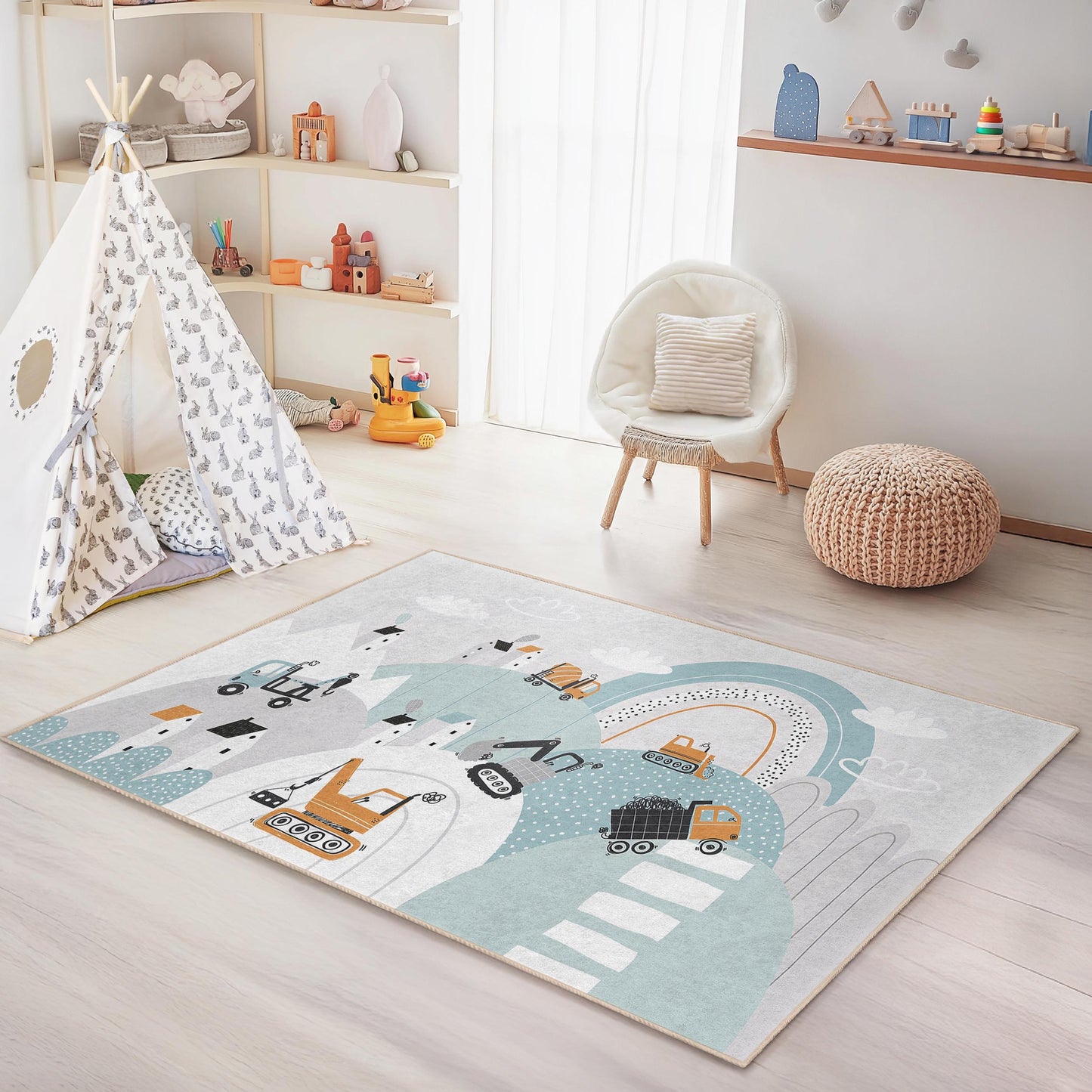 Baustellen-Spielteppich für Kinder: Personalisiertes LKW-Motiv