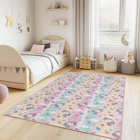 Colorful Unicorn Kids Rug: Soft Playroom Nursery Decor