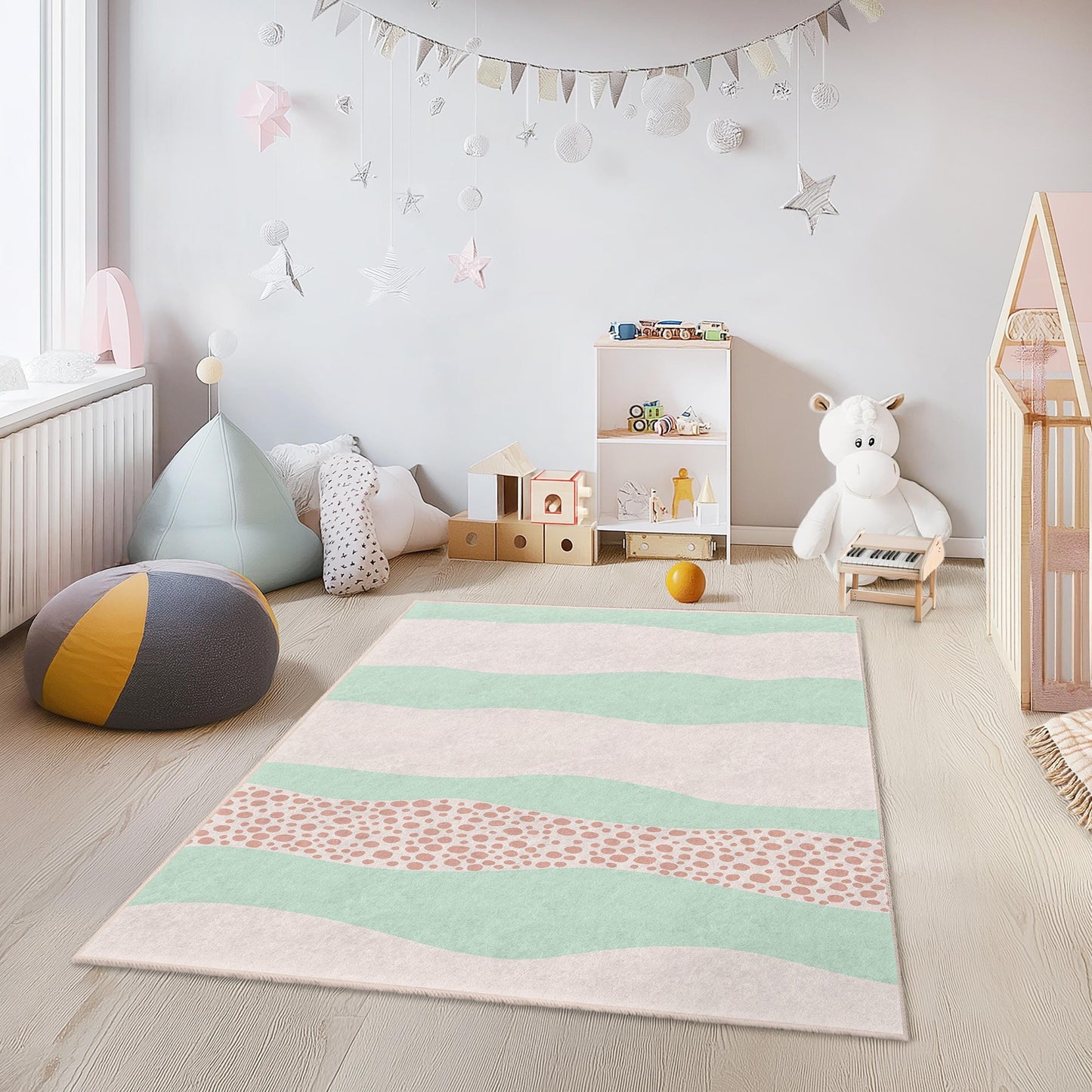 Pastel Waves Kids Rug: Soft Nursery Playroom Carpet