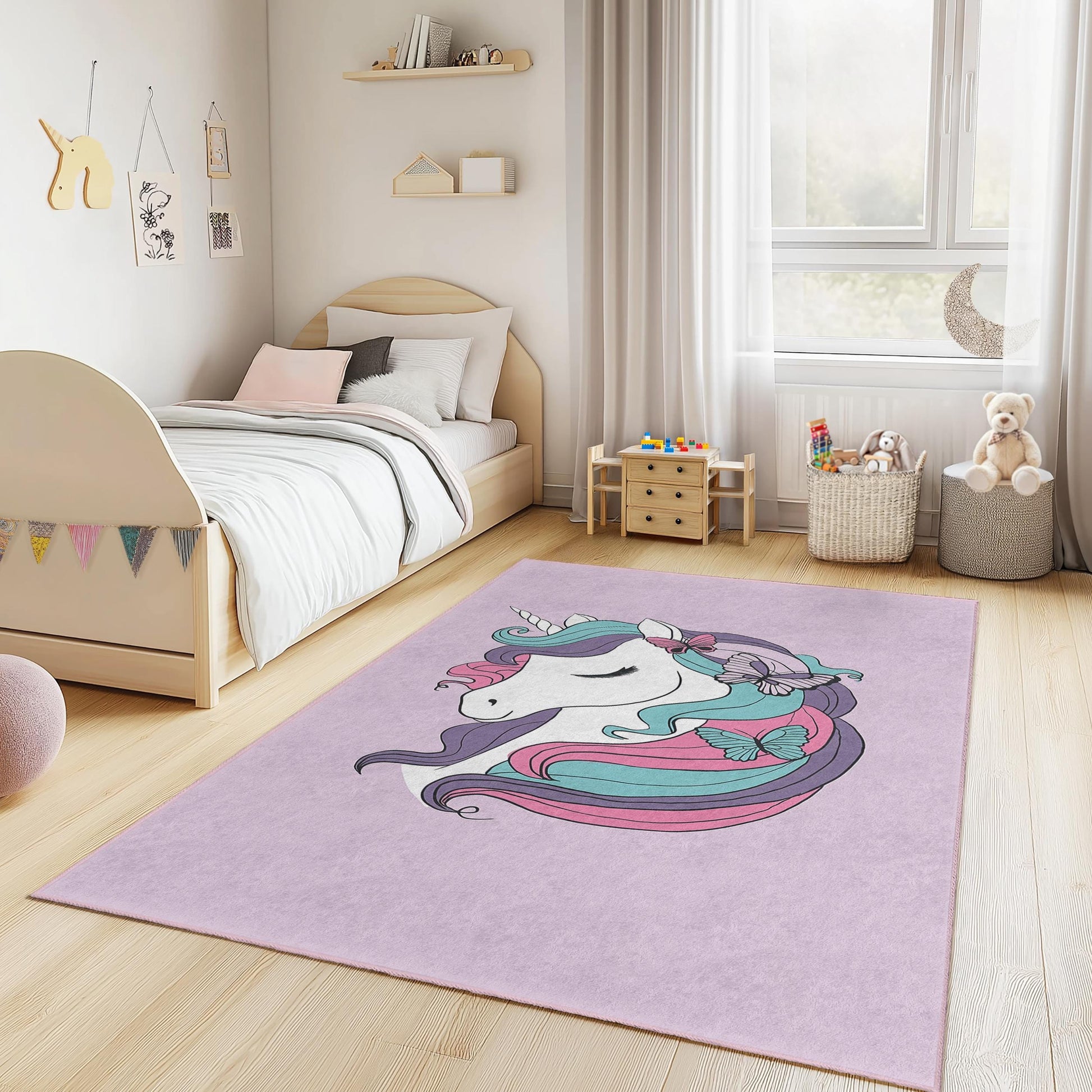 Magical Unicorn Kids Rug: Personalized Nursery Playroom Carpet