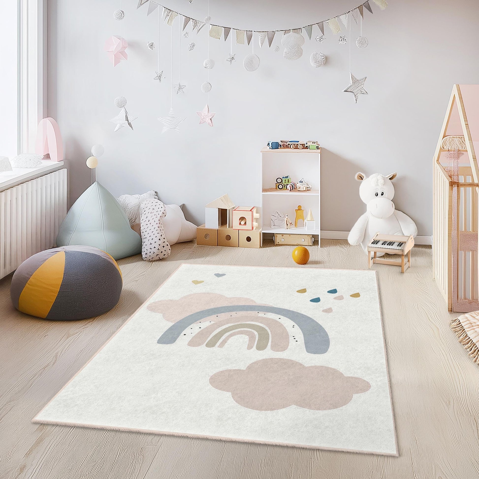 Pastel Rainbow Soft Rectangular Kids Rug, Colorful Rainbow Carpet, Nursery Decor, Playroom Rug, Kids Room Carpet
