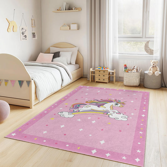 Magical Unicorn Kids Rug, Rainbow Unicorn Play Mat, Cute Kids Room Carpet, Unicorn Room Decor, Soft Rectangle Rug for Girls