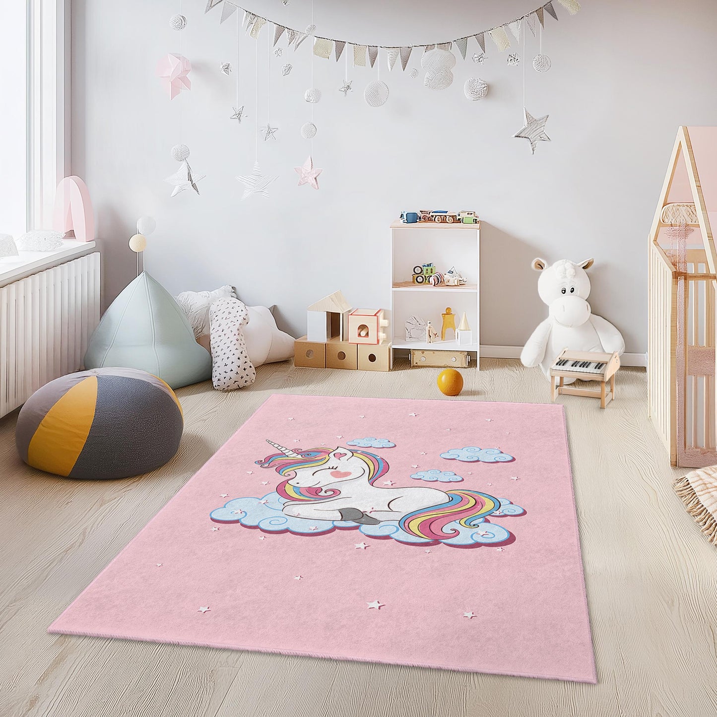 Unicorn Dreams Rectangular Kids Rug, Cute Unicorn Carpet, Playroom Decor, Toddler Room Rug, Magical Kids Room Rug