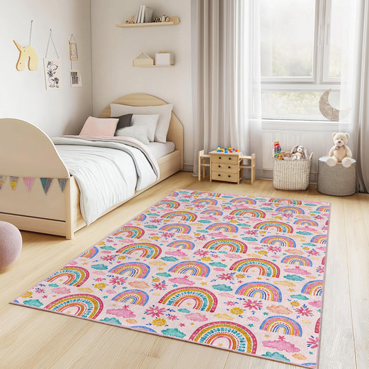Colorful Rainbow Pattern Kids Area Rug, Rectangular Kids Carpet, Playroom Decor, Nursery Rug, Childrens Room Floor Mat