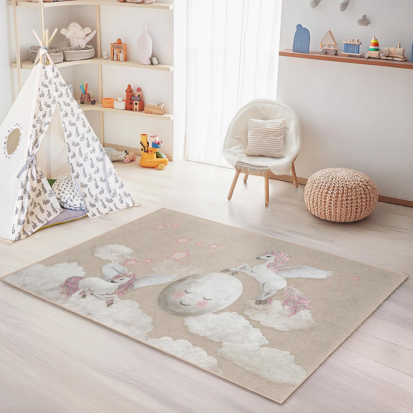 Dreamy Unicorns Rectangular Kids Rug, Magical Unicorn Carpet, Child Room Decor, Nursery Rug, Fantasy Themed Play Mat