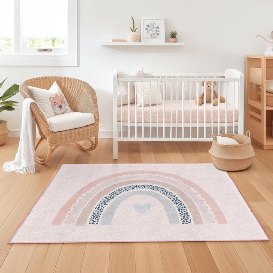 Rainbow Pattern Rectangular Kids Rug, Colorful Nursery Carpet, Playroom Decor, Soft Area Rug for Children, Kids Room Accessories