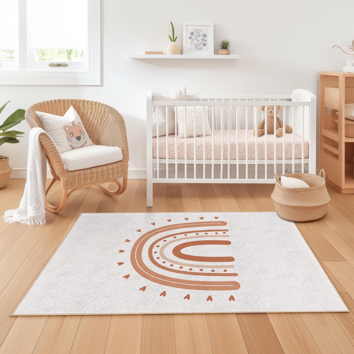 Rechteckiger Kinderzimmerteppich mit Regenbogenmuster, niedliche Regenbogen-Deko, Spielzimmerteppich, Babyzimmerteppich, weiche Kindermatte