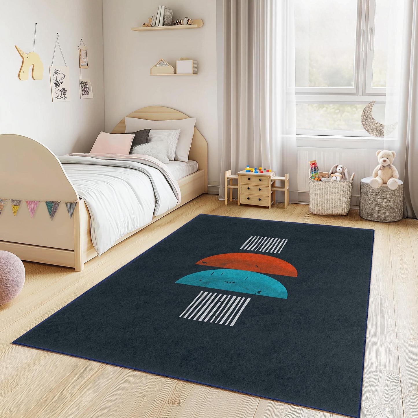 Geometric Abstract Rectangle Kids Rug, Colorful Shapes Childrens Carpet, Playroom Decor, Nursery Rug, Modern Kids Room Mat