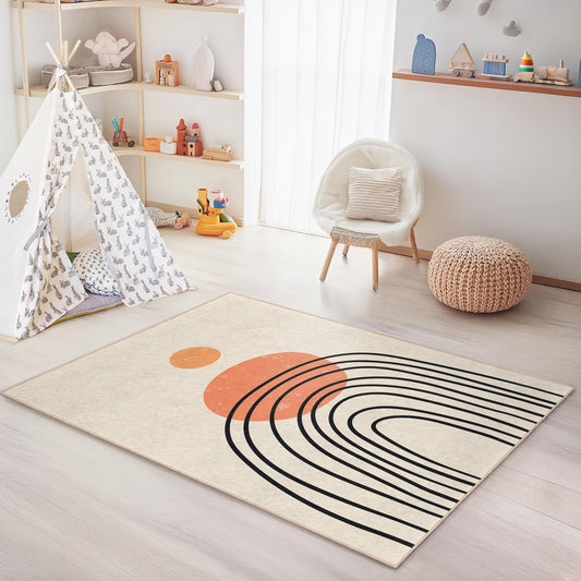 Modern Abstract Rainbow Area Rug, Rectangular Kids Room Carpet, Colorful Playroom Decor, Soft Nursery Rug, Unique Geometric Design