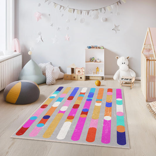 Colorful Striped Kids Rectangular Rug, Modern Playroom Carpet, Decorative Kids Room Rug, Vibrant Nursery Decor, Fun Play Mat