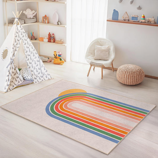 Rainbow Striped Kids Room Rug, Colorful Rectangular Area Carpet, Playroom Decor, Nursery Rug, Soft Kids Carpet, Rainbow Decor