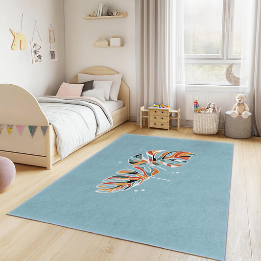 Colorful Leaf Pattern Kids Room Rug, Rectangular Kids Carpet, Nursery Decor, Playroom Rug, Soft Area Rug for Children