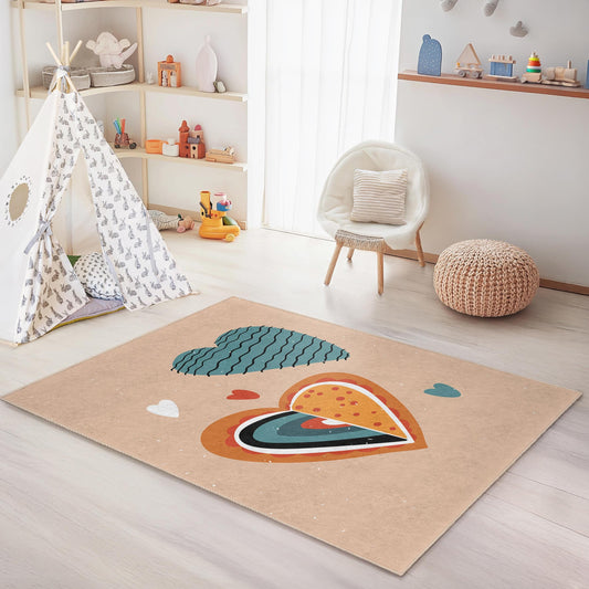 Colorful Heart Pattern Kids Rectangle Rug, Playroom Carpet, Cute Nursery Decor, Soft Children's Rug, Vibrant Play Mat for Kids