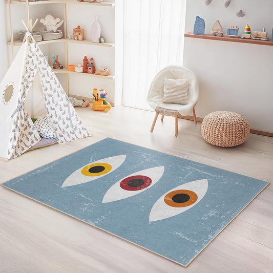 Colorful Eye Graphic Rectangular Kids Room Rug, Modern Art Kids Carpet, Decorative Nursery Rug, Unique Playroom Decor