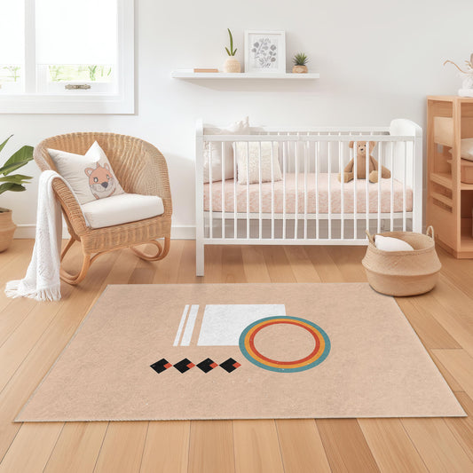 Colorful Geometric Pattern Kids Rug, Rectangle Playroom Carpet, Modern Nursery Rug, Fun Kids Room Decor, Soft Area Rug for Children