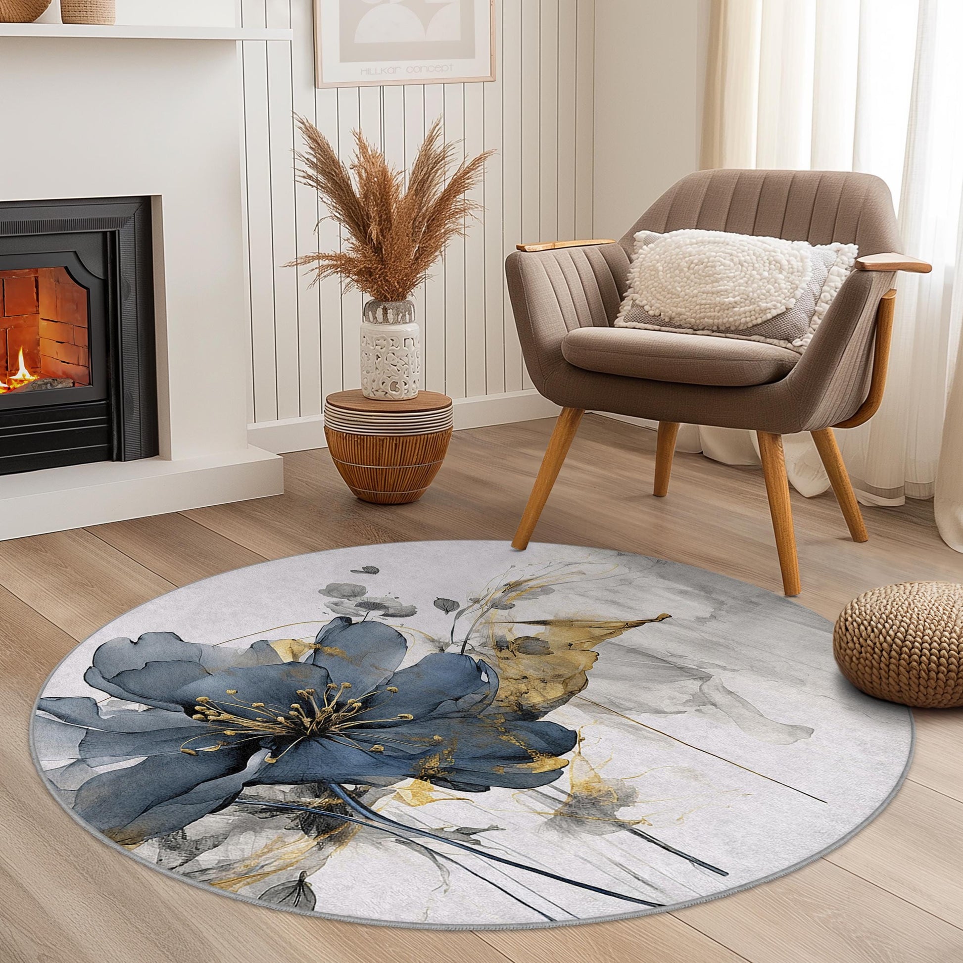 Elegant Floral Round Area Rug, Modern Round Carpet, Stylish Home Decor, Living Room Rug, Bedroom Carpet, Soft Circular Rug