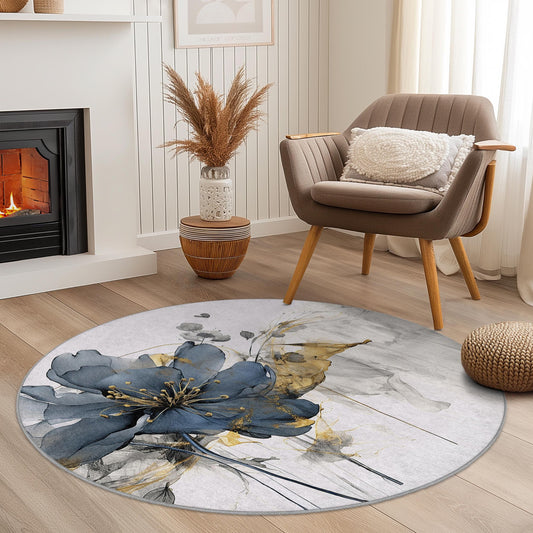 Elegant Floral Round Area Rug, Modern Round Carpet, Stylish Home Decor, Living Room Rug, Bedroom Carpet, Soft Circular Rug