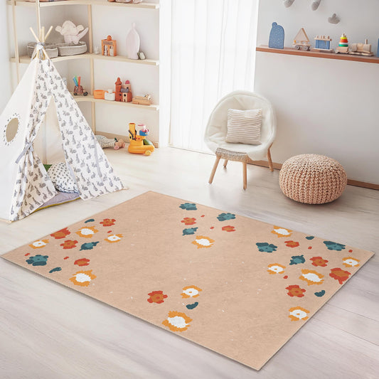 Floral Pattern Kids Rectangle Rug, Colorful Flower Carpet for Children's Room, Nursery Decor, Soft Play Mat for Kids