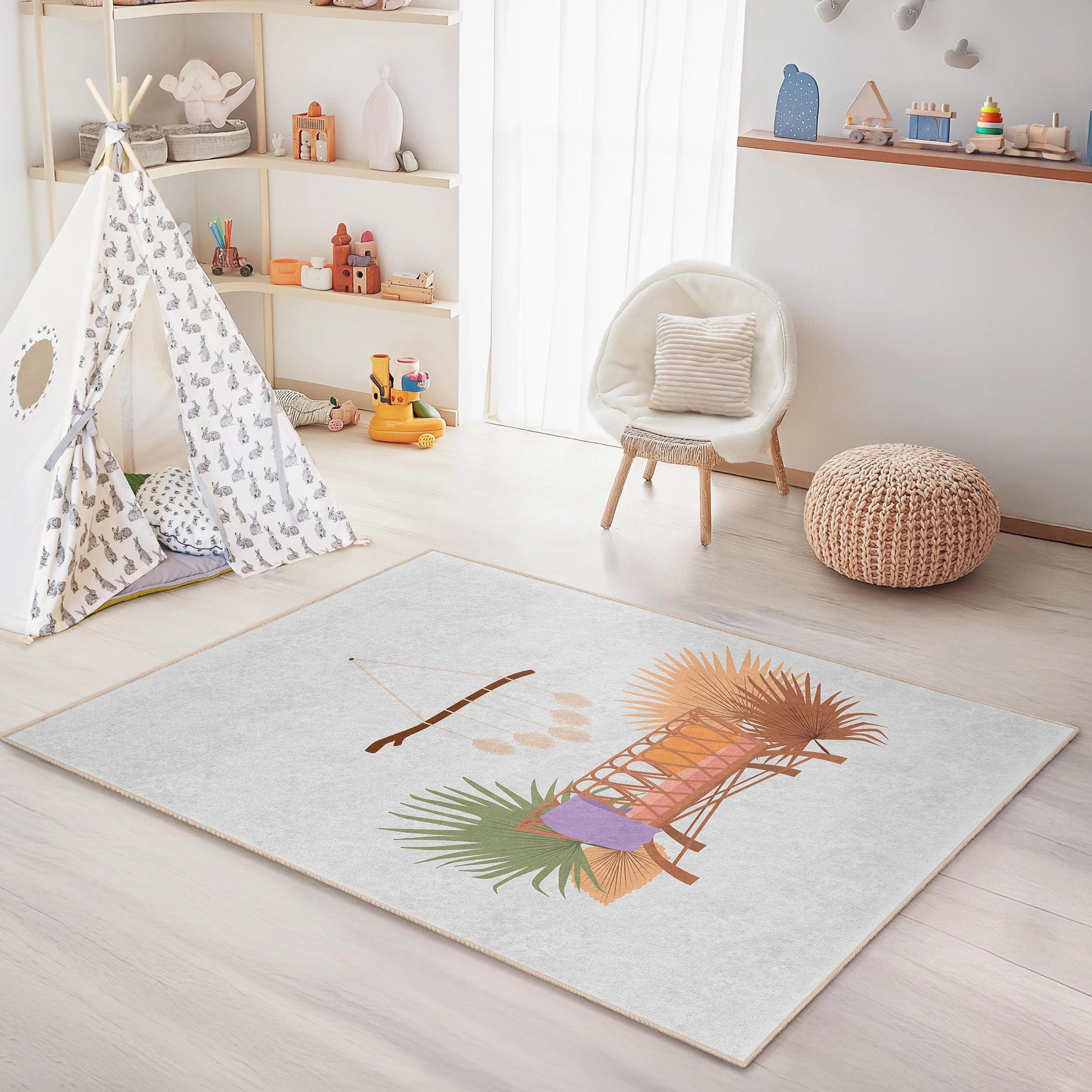 Boho Chic Rectangular Kids Room Rug, Soft Nursery Carpet, Playful Decor for Children's Room, Cozy Bedroom Rug, Non-Slip Mat