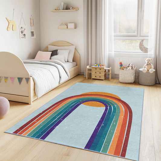 Rainbow Pattern Rectangular Kids Rug, Colorful Nursery Carpet, Kids Room Decor, Playroom Mat, Soft Kids Rug, Fun Rainbow Rug
