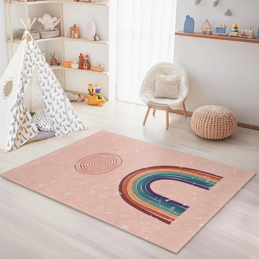 Colorful Rainbow Patterned Kids Rug, Soft Rectangular Play Mat for Children's Room, Nursery Decor, Playroom Carpet