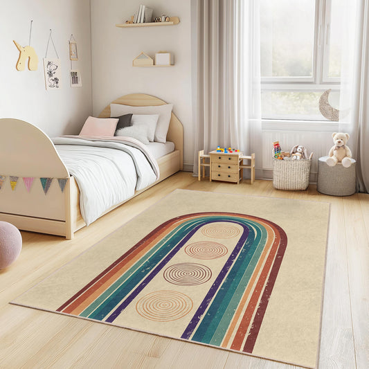 Colorful Rainbow Stripes Rectangular Kids Rug, Boho Nursery Carpet, Modern Playroom Decor, Soft Kids Area Rug, Unique Children's Rug