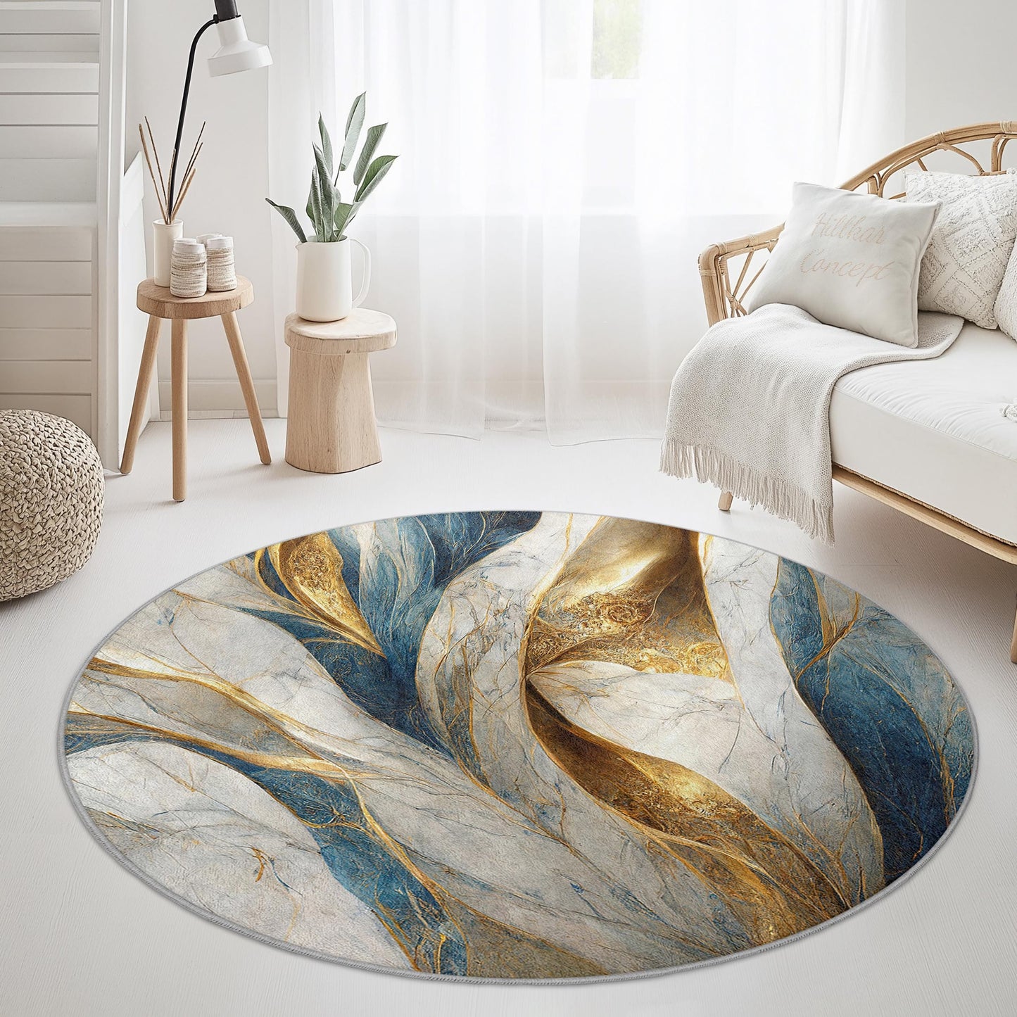 Eleganter runder Teppich im Marmor-Design, luxuriöse Wohnaccessoires, weicher Plüschteppich, moderner Wohnzimmerteppich, stilvoller runder Teppich