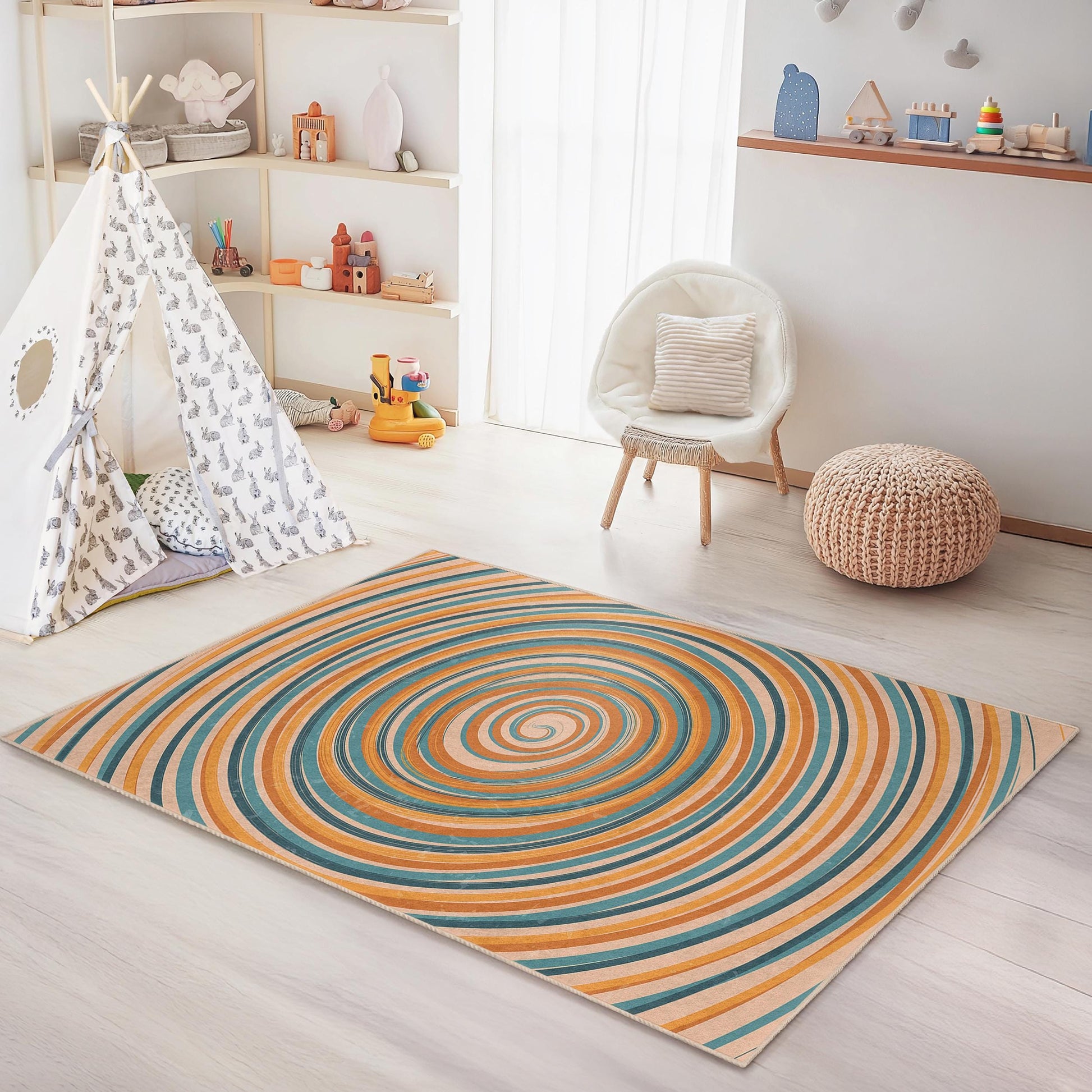 Colorful Swirl Rectangle Rug: Playroom Nursery Decor
