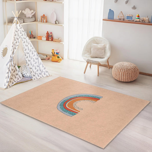 Rainbow Design Kids Rectangular Rug, Colorful Nursery Carpet, Playroom Rug, Toddler Room Decor, Soft Decorative Mat