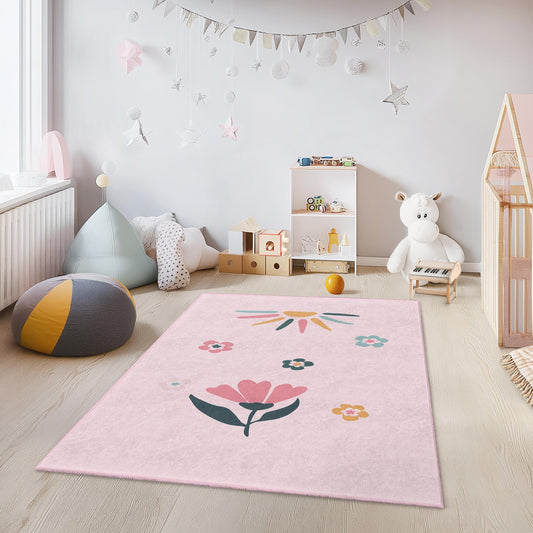 Floral Dream Rectangular Kids Rug, Colorful Flower Rug, Playroom Decor, Nursery Carpet, Kids Room Area Rug, Soft Kids Flooring