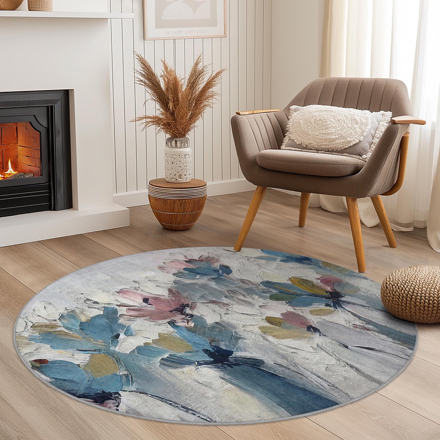 Runder Teppich „Floral Bliss“, eleganter Teppich mit Blumenmuster, weicher runder Teppich für Wohnzimmer, Schlafzimmer und Kinderzimmer