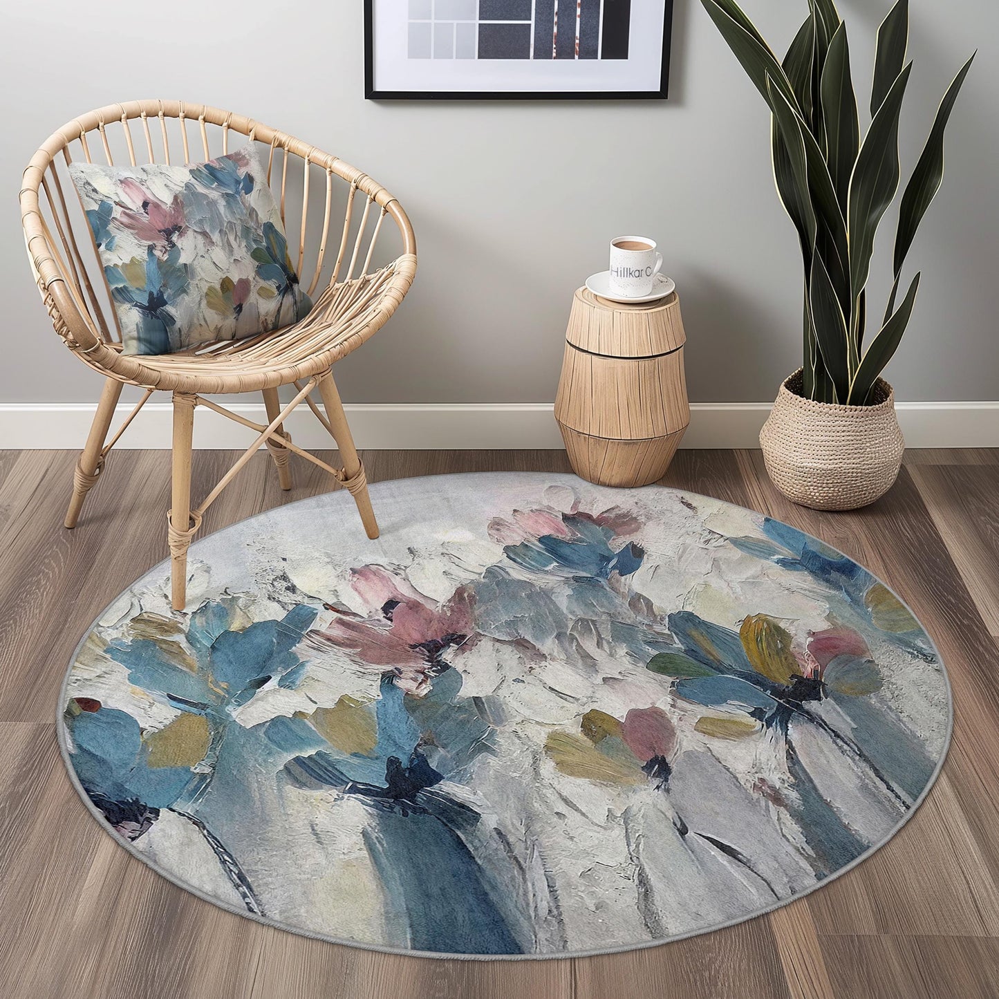 Runder Teppich „Floral Bliss“, eleganter Teppich mit Blumenmuster, weicher runder Teppich für Wohnzimmer, Schlafzimmer und Kinderzimmer