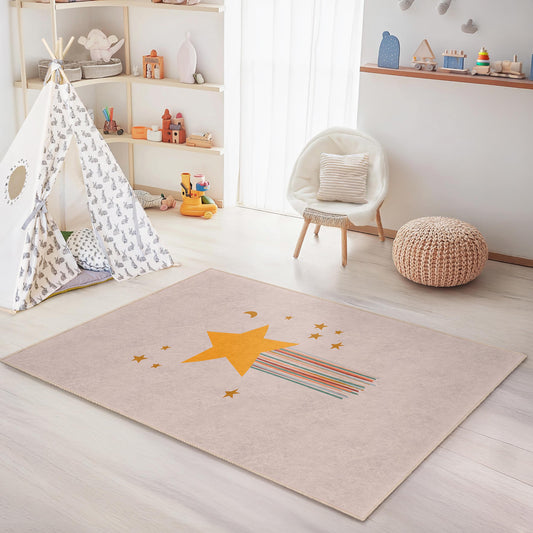 Starry Night Rectangular Kids Rug, Colorful Star Decor Rug, Playroom Carpet, Nursery Area Rug, Dreamy Kids Room Decor