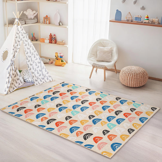 Colorful Rainbow Pattern Kids Rectangular Rug, Playroom Carpet, Nursery Decor, Childrens Room Rug, Soft Floor Mat
