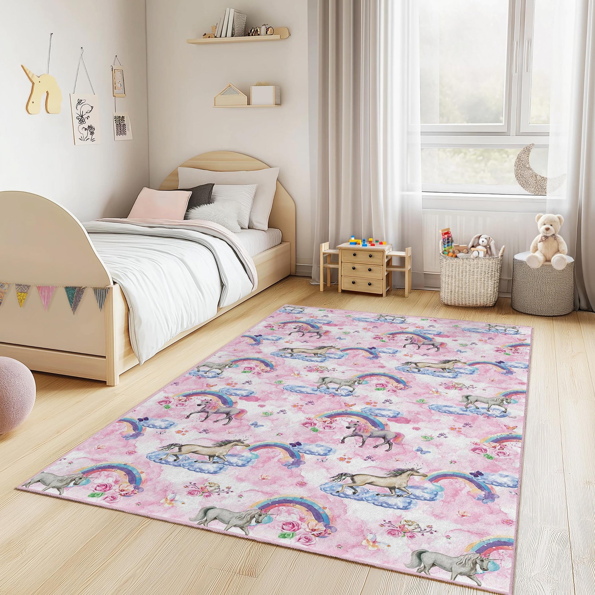 Unicorn Rainbow Kids Rug, Magical Unicorn Carpet, Rectangle Rug for Kids Room, Cute Nursery Decor, Rainbow Play Mat